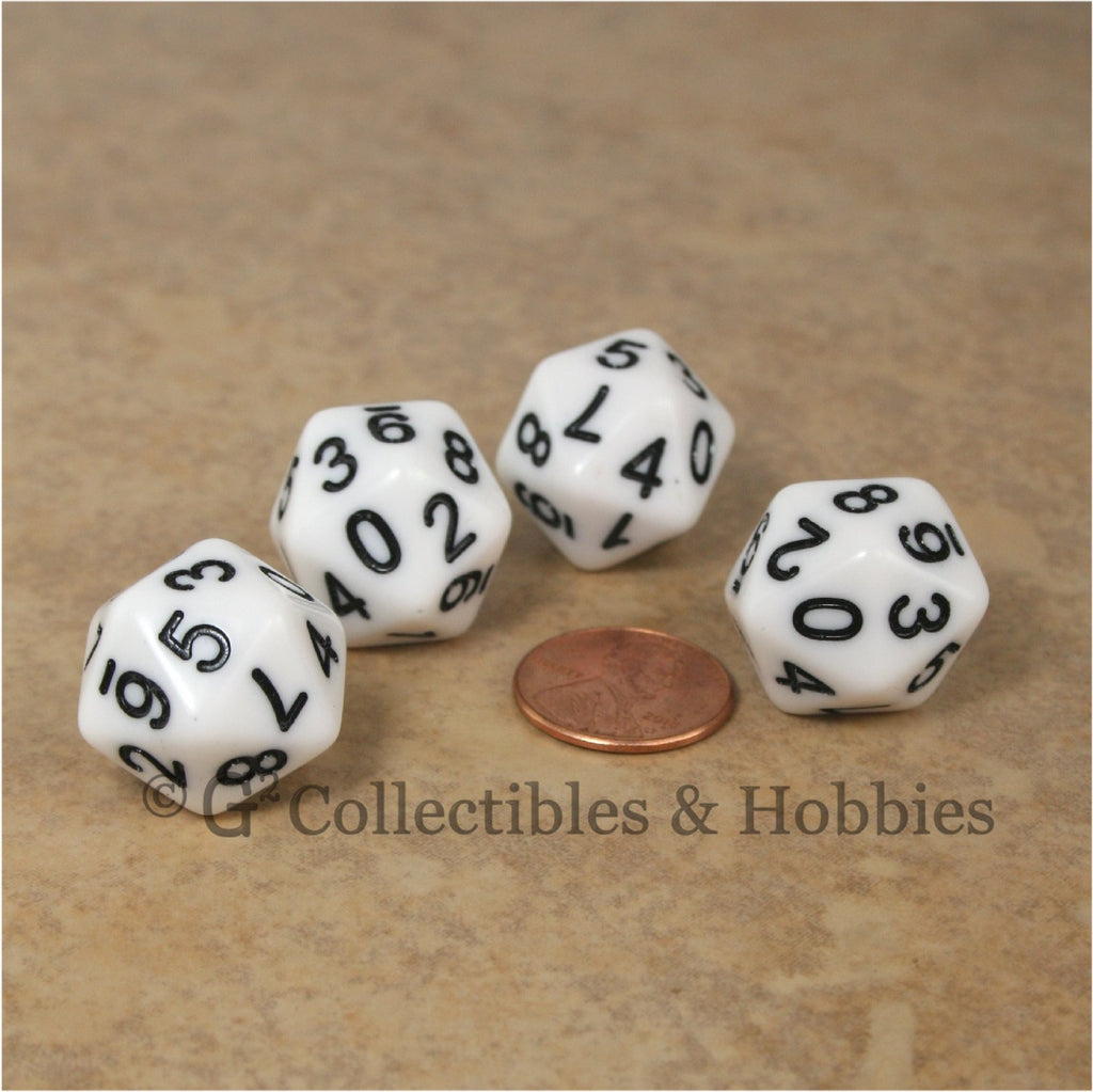 D10 (20 Sided) 0-9 Twice RPG Dice Set 4pc - White