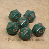 D20 RPG Dice Set : Opaque 6pc - Dusty Green with Copper Numbers