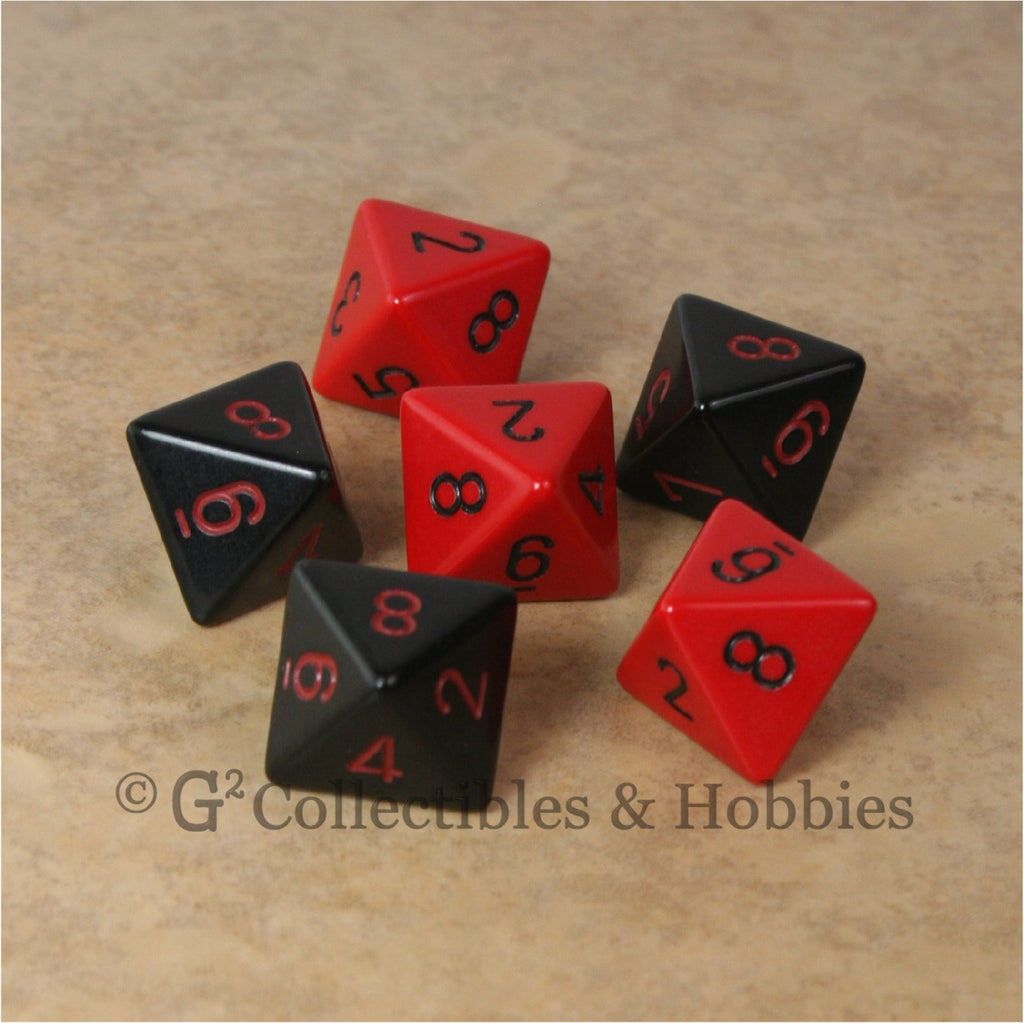 D8 RPG Dice Set : Opaque 6pc - Black & Red