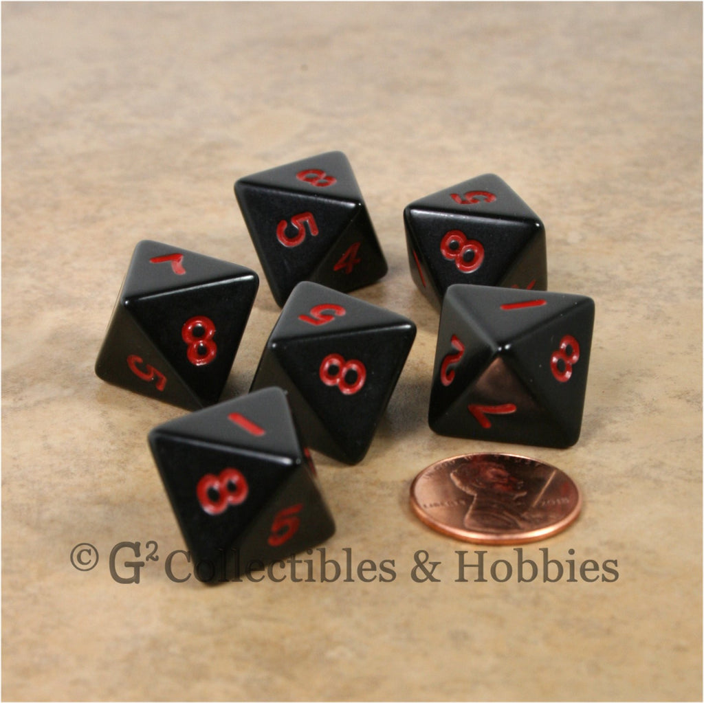 D8 RPG Dice Set : Opaque 6pc - Black with Red Numbers