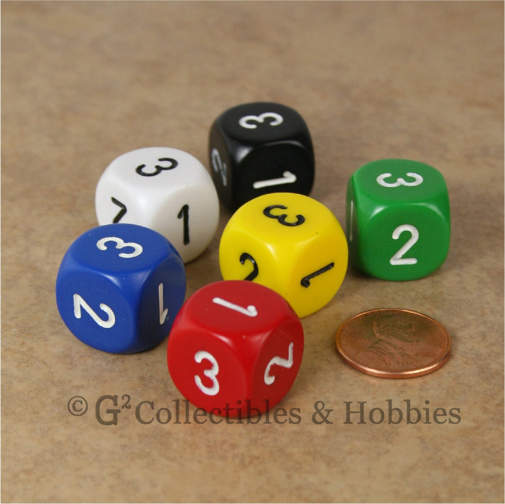 D3 (6 Sided) RPG Dice Set 6pc - 6 Colors