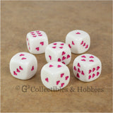 D6 16mm White with Pink Heart Pips 6pc Dice Set