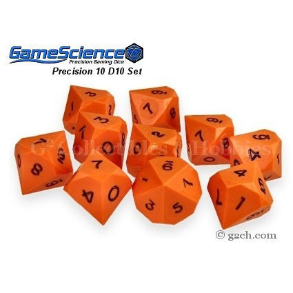 Gamescience Precision D10 Dice Set Opaque Orange 10pc