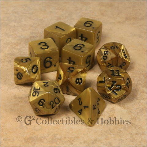 RPG Dice Set Olympic Gold with Black Numbers 10pc