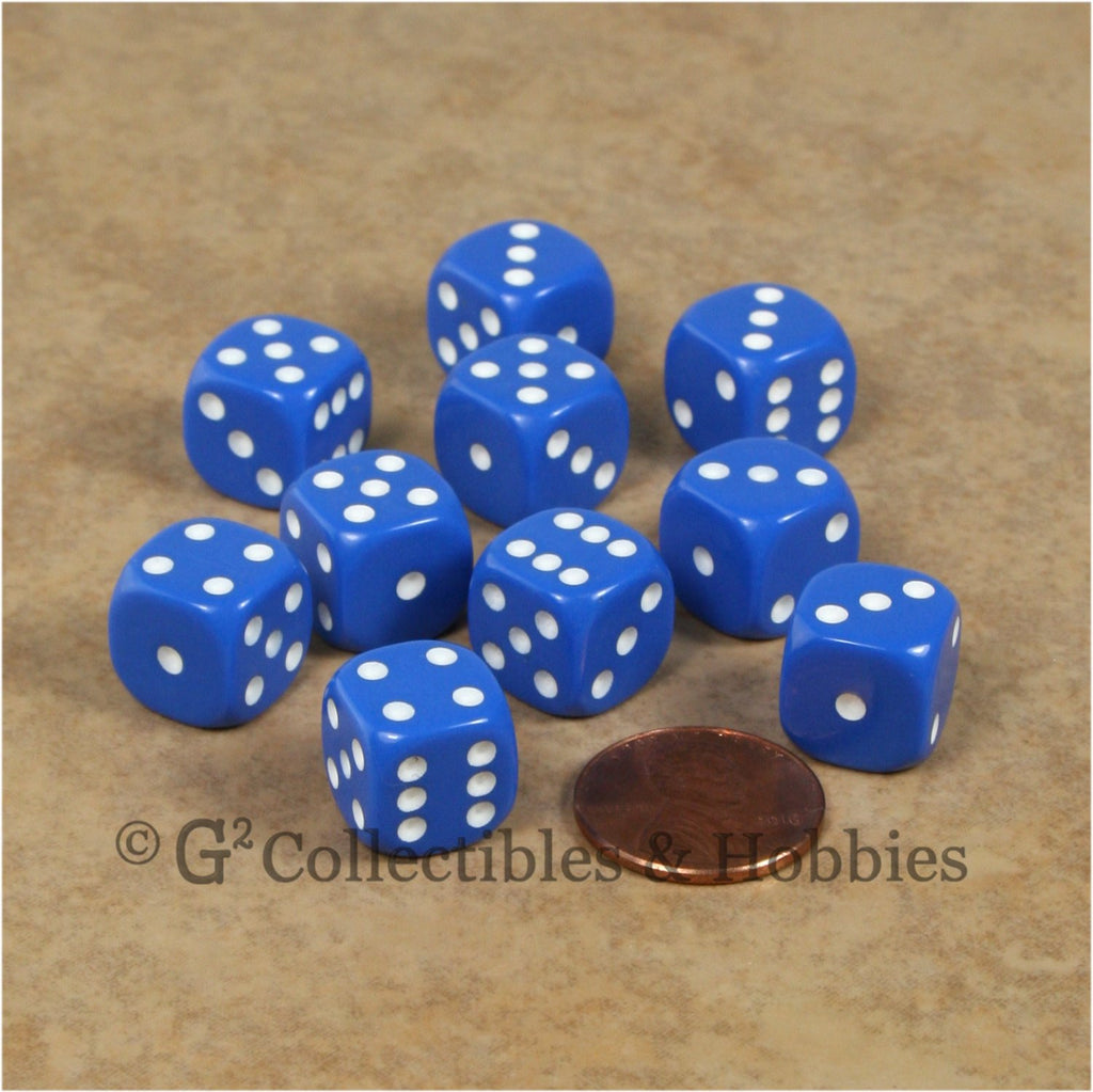 D6 12mm Rounded Edge Blue with White Pips 10pc Dice Set