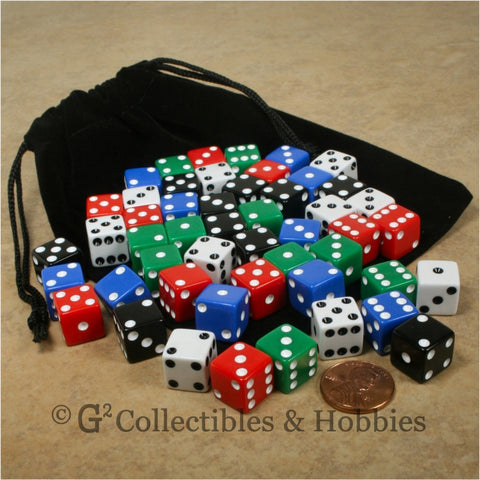 D6 12mm Opaque Multicolored 50pc Dice & Bag Set