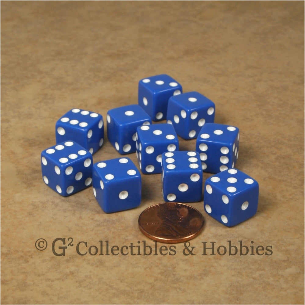 D6 12mm Opaque Blue with White Pips 10pc Dice Set