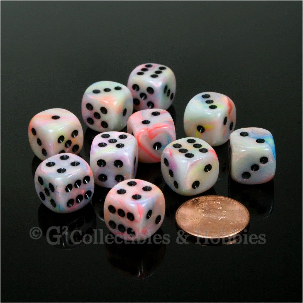 D6 12mm Festive Circus with Black Pips 10pc Dice Set
