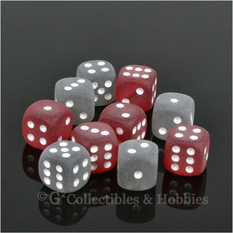 D6 12mm Frosted 10pc Dice Set - Smoke & Red