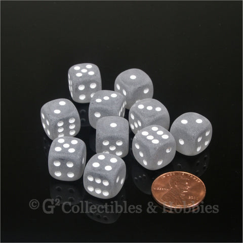 D6 12mm Frosted Smoke with White Pips 10pc Dice Set
