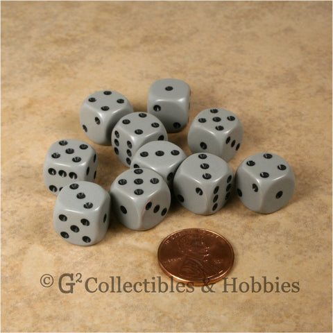 D6 12mm Rounded Edge Gray with Black Pips 10pc Dice Set