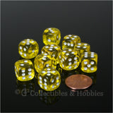 D6 12mm Transparent Yellow with White Pips 10pc Dice Set