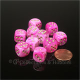 D6 12mm Vortex Pink with Gold Pips 10pc Dice Set