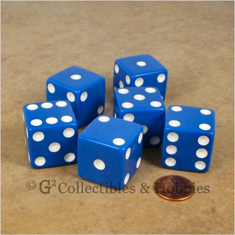 D6 25mm Opaque Blue with White Pips 6pc Dice Set
