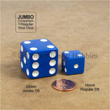 D6 25mm Opaque Blue with White Pips 10pc Dice & Bag Set