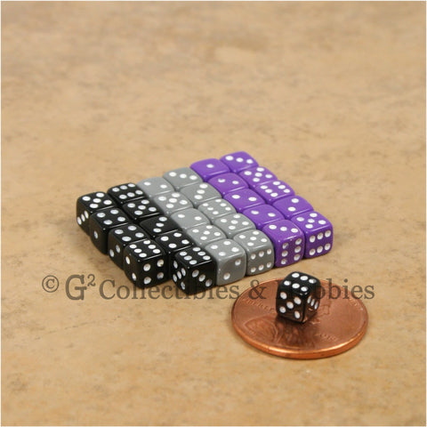 D6 5mm Deluxe Rounded Edge Opaque 30pc Dice Set - Black Gray Purple
