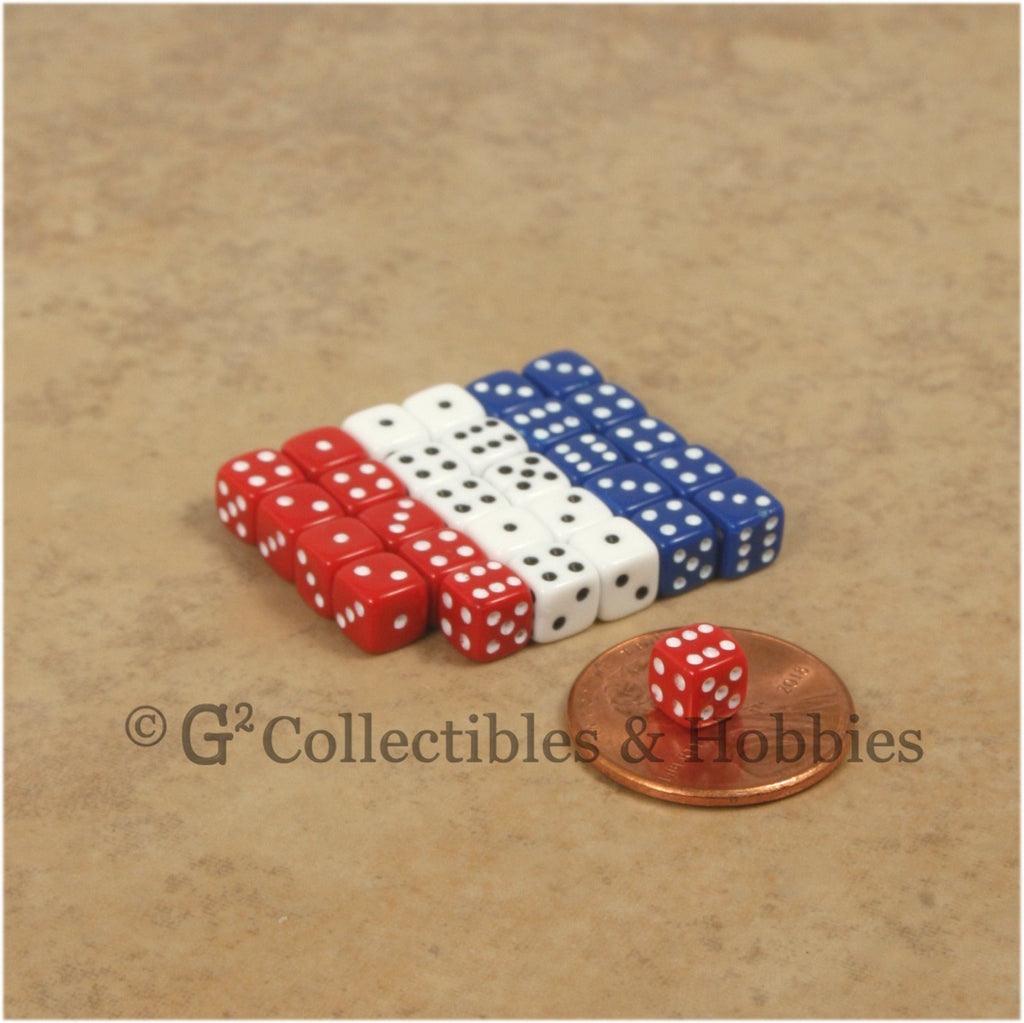 D6 5mm Deluxe Rounded Edge Opaque 30pc Dice Set - Red White Blue