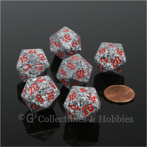D20 RPG Dice Set : Granite with Red Numbers 6pc