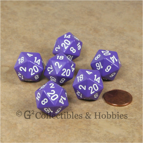D20 RPG Dice Set : Opaque 6pc - Purple with White Numbers