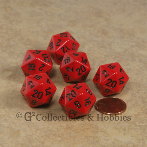 D20 RPG Dice Set : Opaque 6pc - Red with Black Numbers