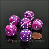 D6 16mm Festive Violet with White Pips 6pc Dice Set