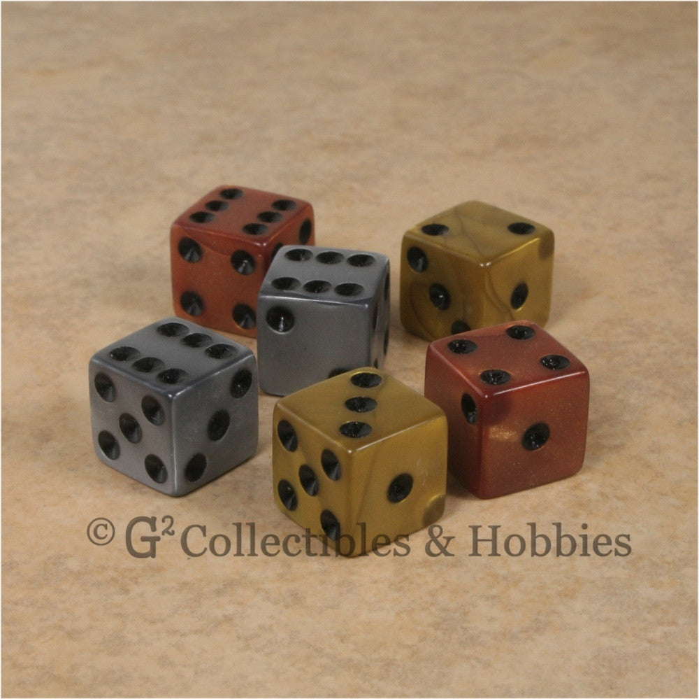 D6 16mm Pearlized Olympic Gold, Silver, Bronze 6pc Dice Set