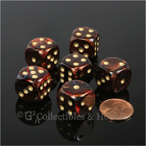 D6 16mm Scarab Blue Blood with Gold Pips 6pc Dice Set