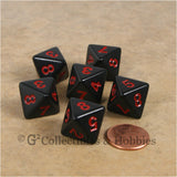 D8 RPG Dice Set : Opaque 6pc - Black with Red Numbers
