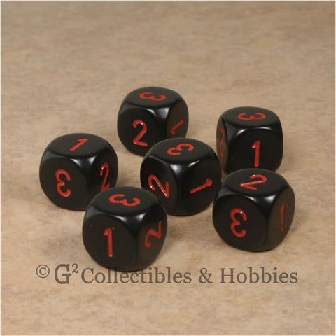 D3 (6 Sided) RPG Dice Set 6pc - Black with Red Numbers