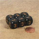 D3 (6 Sided) RPG Dice Set 6pc - Black with Gold Numbers