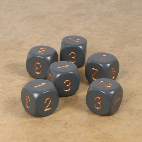 D3 (6 Sided) RPG Dice Set 6pc - Dark Gray with Copper Numbers