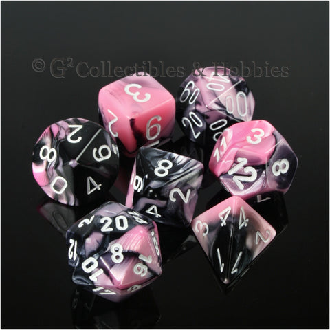 RPG Dice Set Gemini Black / Pink with White Numbers 7pc