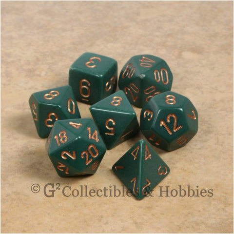 RPG Dice Set Opaque Dusty Green with Gold Numbers 7pc