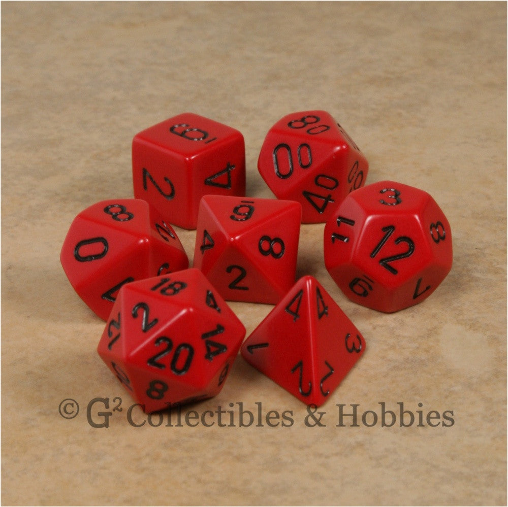 RPG Dice Set Opaque Red with Black Numbers 7pc