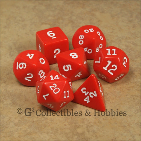 RPG Dice Set Opaque Red with White Numbers 7pc