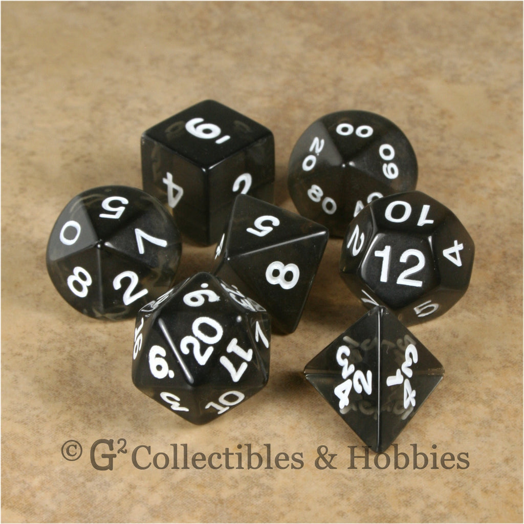RPG Dice Set Transparent Smoke with White Numbers 7pc
