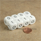 Binary Dice Numbers 0 & 1 D6 Set - 8pc White