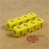 Binary Dice Numbers 0 & 1 D6 Set - 8pc Yellow