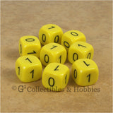 Binary Dice Numbers 0 & 1 D6 Set - 8pc Yellow