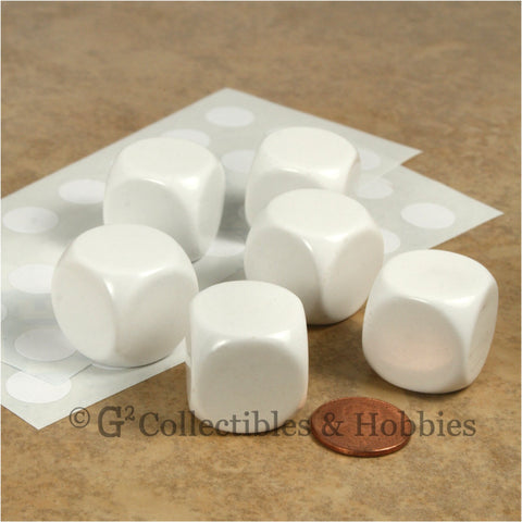 D6 22mm Blank White Rounded Edge 6pc Dice Set