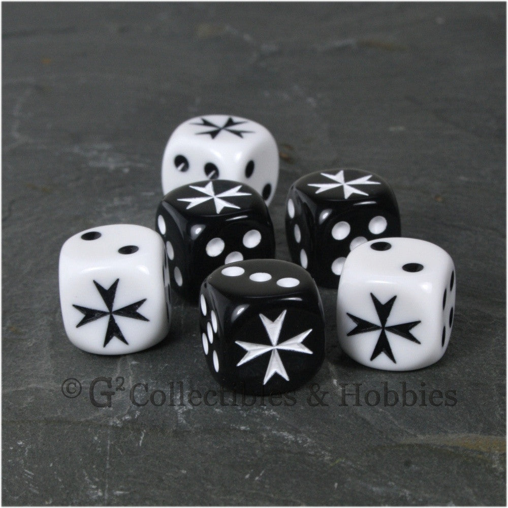 Maltese Cross 6pc Dice Set - Black & White