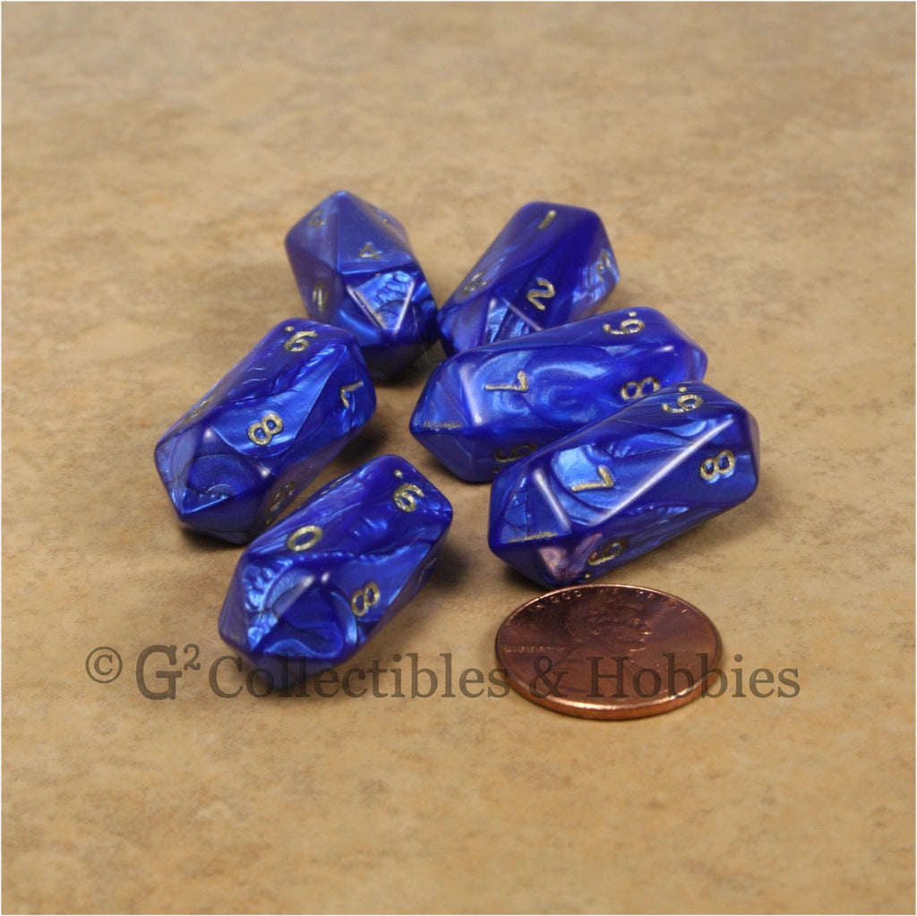 D10 Crystal Pearl Dice 6pc Set - Blue