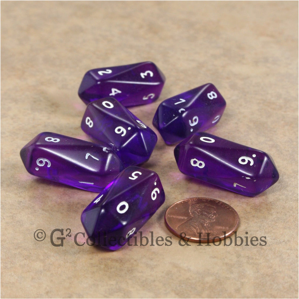 D10 Crystal Transparent Dice 6pc Set - Purple