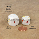 D3 (6 Sided) Large 20mm Spotted Dice 6pc Set - 1 to 3 Twice  Multi-Color Pips