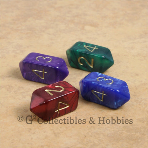 D4 Crystal Pearl Dice 4pc Set - Red, Blue, Green & Purple