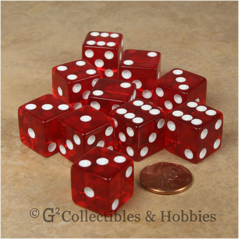 D6 16mm Transparent Red with White Pips 10pc Dice Set
