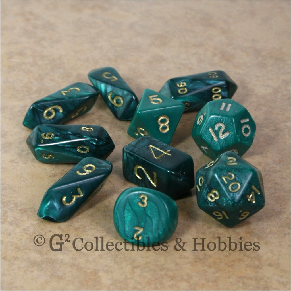 RPG Dice Set Hybrid Pearl Green with Gold Numbers 10pc