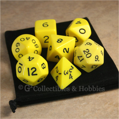 Jumbo RPG 7pc Dice & Bag Set - Yellow with Black Numbers
