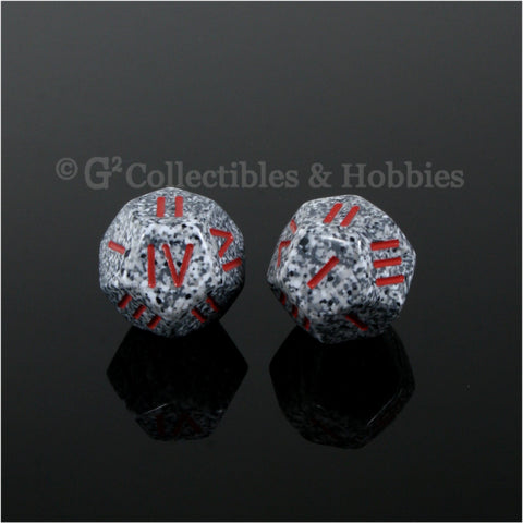 12 Sided Roman Numeral D4 Pair - Granite with Red Numbers