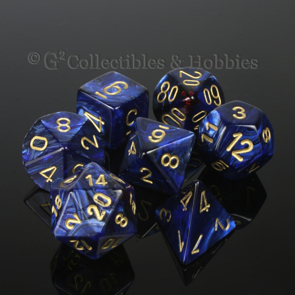 RPG Dice Set Scarab Royal Blue with Gold Numbers 7pc